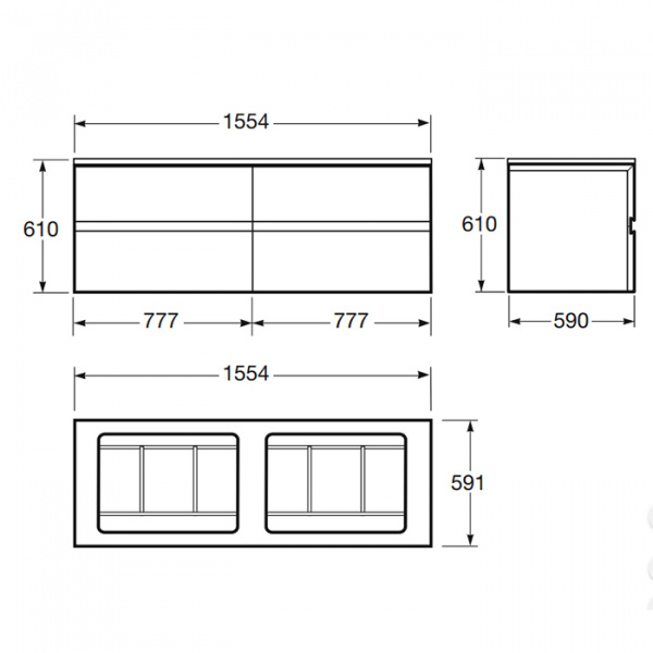 Armani Roca Baia Тумба подвесная с 2 раковинами, 155.4х59х61см с 4 ящиками, со столешницей, цвет: silver