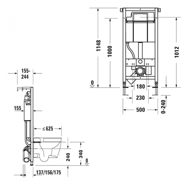 Duravit DuraSystem Рама для установки подвесного унитаза 114.8x50x15.5 см, в сборе с бачком 9л, гигиенический смыв