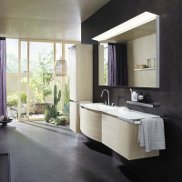 Burgbad Yso Комплект подвесной мебели 158x49x45 см, с круглым керамическим умывальником. раковина слева,  цвет: аутентичный дуб