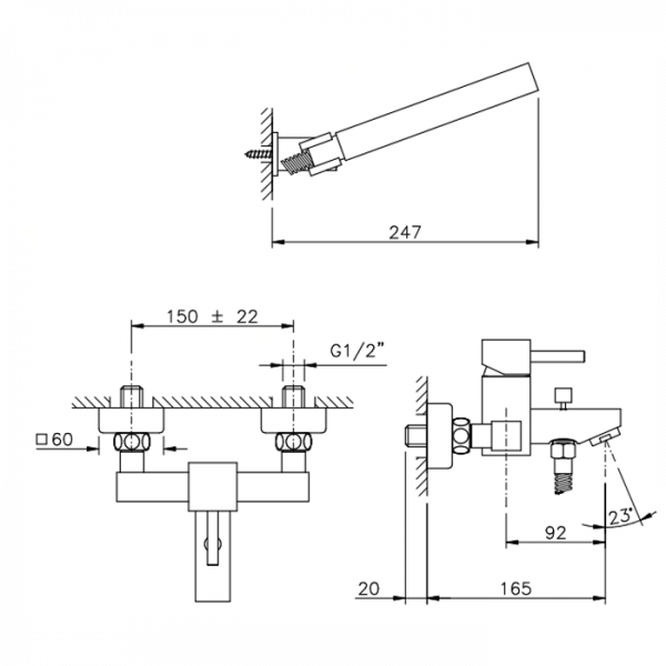 Nicolazzi Antelao Смеситель для ванны с душем настенный на 2 отверствия, цвет: хром