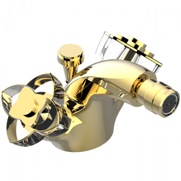 THG Petale de Cristal clair lisere dore Смеситель для биде, 1 отв., цвет: золото/прозрачный хрусталь с золотым декором