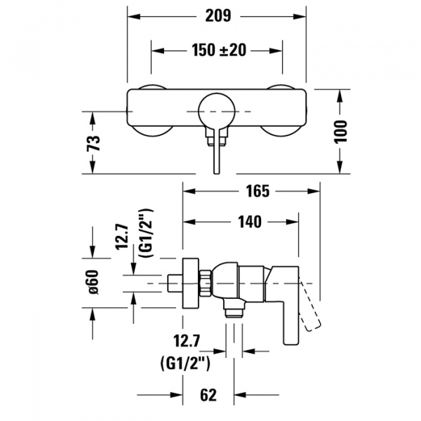 Duravit D-Neo Смеситель для душа, настенный, цвет: хром
