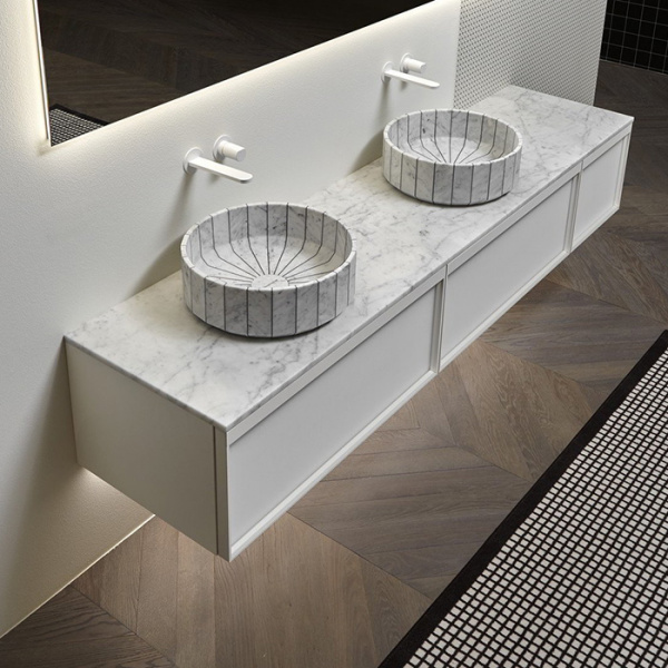 Antonio Lupi Bemade Комплект подвесной мебели с тумбами под раковину, двумя раковинами Carrara, зеркалом с подсветкой, 90 см, цвет: Bianco opaco