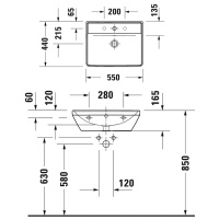 Duravit D-Neo Раковина накладная 55х44см, с переливом, с 1 отв., цвет: белый
