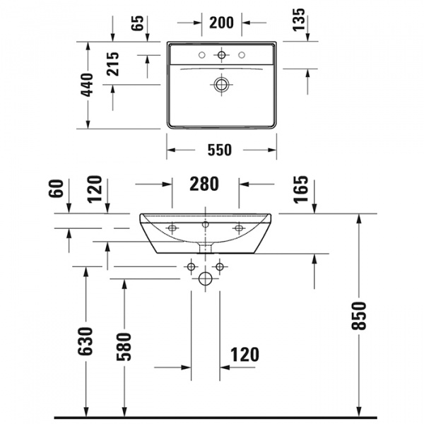 Duravit D-Neo Раковина накладная 55х44см, с переливом, с 1 отв., WonderGliss, цвет: белый