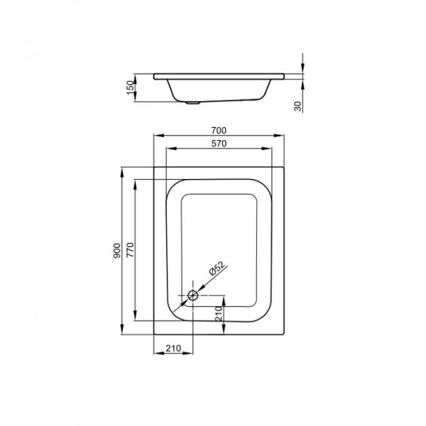 Bette Душевой поддон прямоугольный 90х70хh15см, D5.2см, цвет: белый