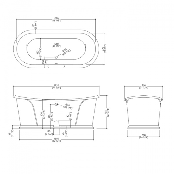 Devon&Devon Camelot Rame Antico Ванна чугунная отдельностоящая 182х81х70,5 см