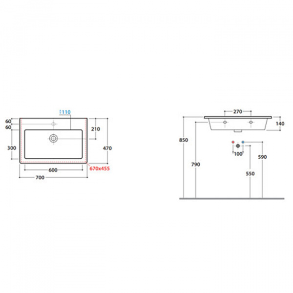 Globo Forty3 Раковина 70х47х14 см, без отв., цвет: белый