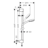 Hansgrohe Crometta Multi Душевой набор: штанга 65см., ручной душ 100, 3jet (Rain, Turbo Rain, массажная), шланг, цвет: белый/хром