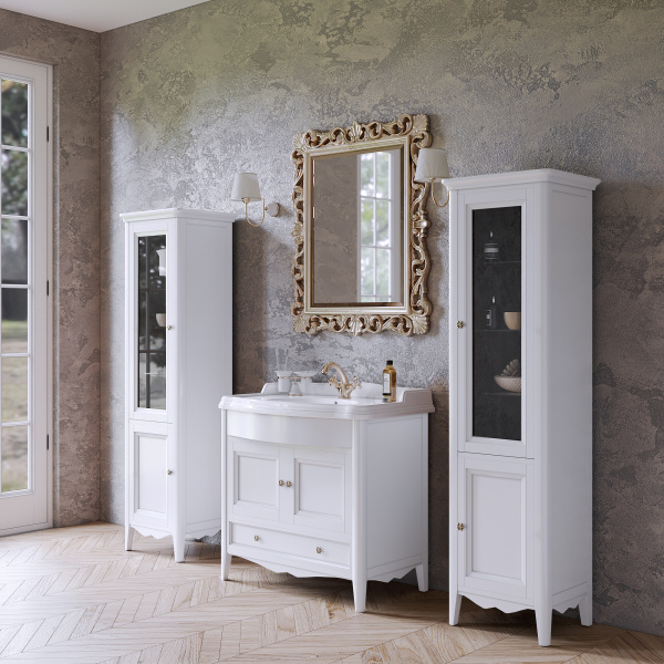 TW Veronica Nuovo комплект мебели с 1-м выдвижным ящиком и 2-мя дверцами, с доводчиками Blum, ручки: бронза, 90см, Цвет: bianco