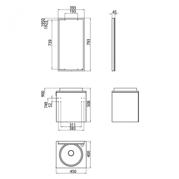 EMCO Asis Комплект мебели, отверстие для смесителя справа, зеркало с LED подсветкой, Ручка слева, 45см, черный