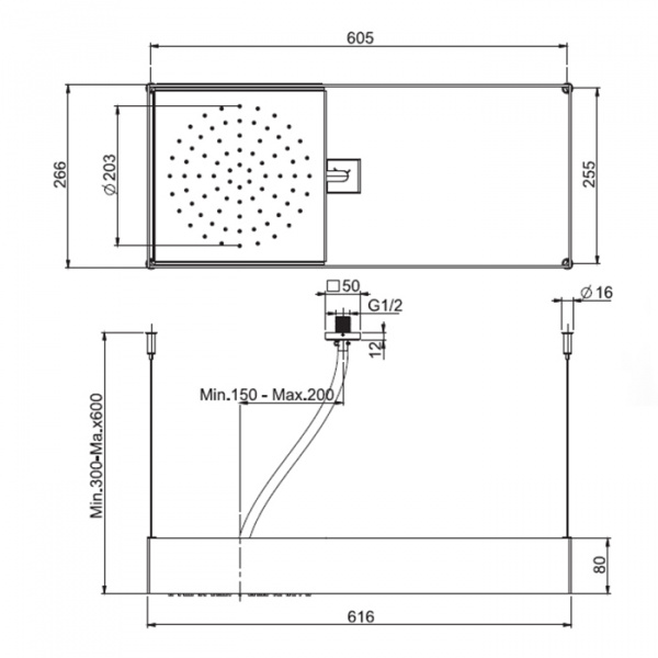 Carlo Frattini Wellness Верхний душ Moove потолочного монтажа в черной матовой раме, передвижной модуль подачи воды, цвет: хром