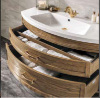 EBAN Gloria Комплект мебели 121см  база под раковину подвесная,  с 2 выдвижными ящиками, доводчики Blum, с раковиной и зеркалом , ручки золото, 120х37/54хh57см, Цвет: Tundra