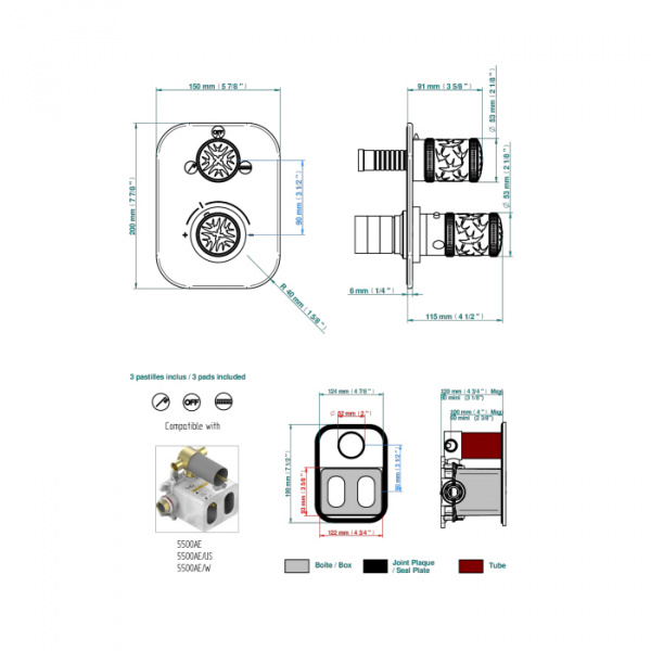 THG Hirondelles Platinum Stamped Смеситель для душа, встраиваемый, термостатический, цвет: Polished gold