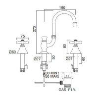 Sbordoni Etruria Смеситель для раковины на 3 отверстия, цвет: глянцевая латунь