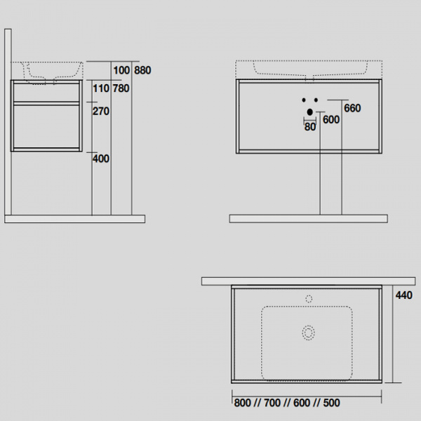 Kerasan Cento Стальная структура 70х45см, с раковиной на 1 отв, подвесная, с металлической полкой, цвет: черный матовый