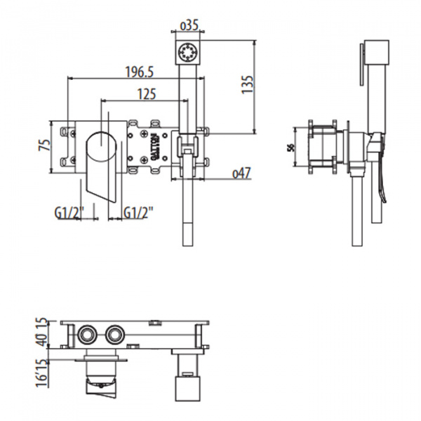 Gattoni Kubik Гигиенический душ со встроенным смесителем, цвет: Nero Opaco