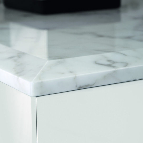 VITAGE milldue edition FOUR SEASONS Комплект мебели с тумбой под раковину, раковиной LIONE, зеркалом QUEBEC, 216 см, цвет: глянцевый Bianco/Calacatta vagli