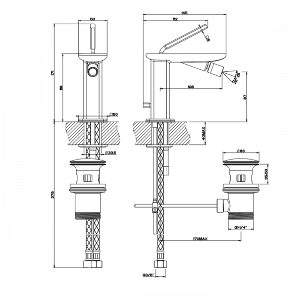 Gessi iSpa Смеситель для биде на 1 отверстие, с донным клапаном, цвет: хром