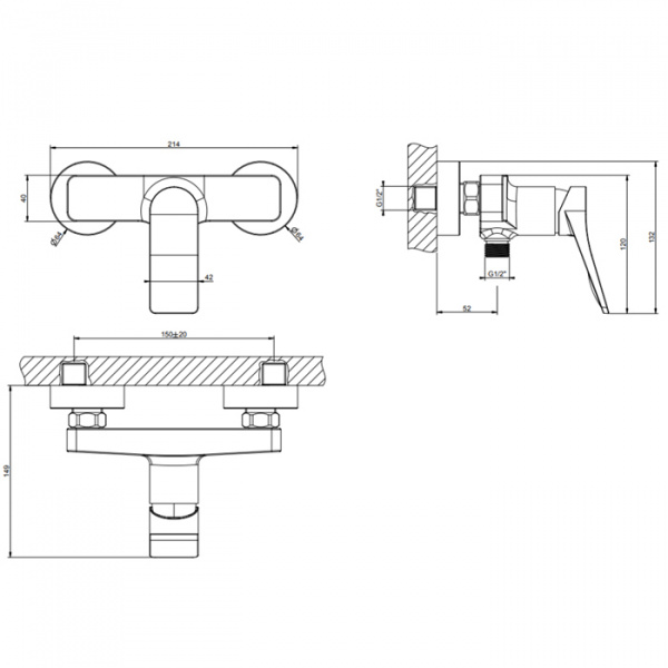 Gessi Rilievo Смеситель для душа, настенный на 2 отв., цвет: хром