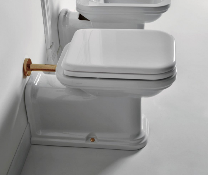 Kerasan Waldorf Унитаз напольный пристенный удлиненный &quotProlungato" 65х37см, цвет: белый, с креплением, СИДЕНЬЕ НА ВЫБОР, фурнитура бронза