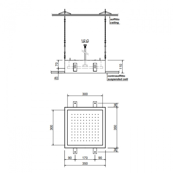 Antonio Lupi Душевая система Meteo 35 x 35 x 11 см, цвет: Зеркальная сталь