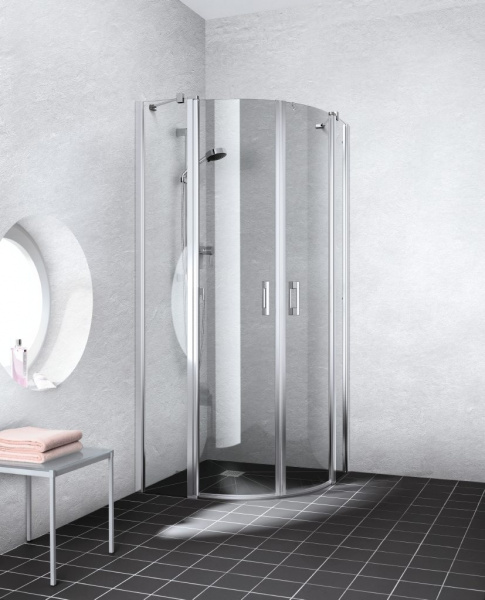 Kermi LIGA 1/4 круга маятникавые двери LI P55 90х200см., радиус 55, глянцевое серебро+klar