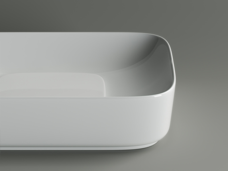 Умывальник чаша накладная прямоугольная с керамической накладкой на сливное отверстие Element 600*375*145мм Ceramica Nova белый CN5021