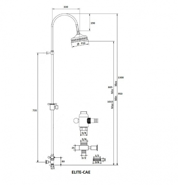 Душевая стойка с ручным и верхним  душем CEZARES ELITE-CAE