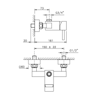 Nicolazzi Antelao Смеситель для душа на 2 отверстия, настенный, вывод сверху 3/4&quot, цвет: хром