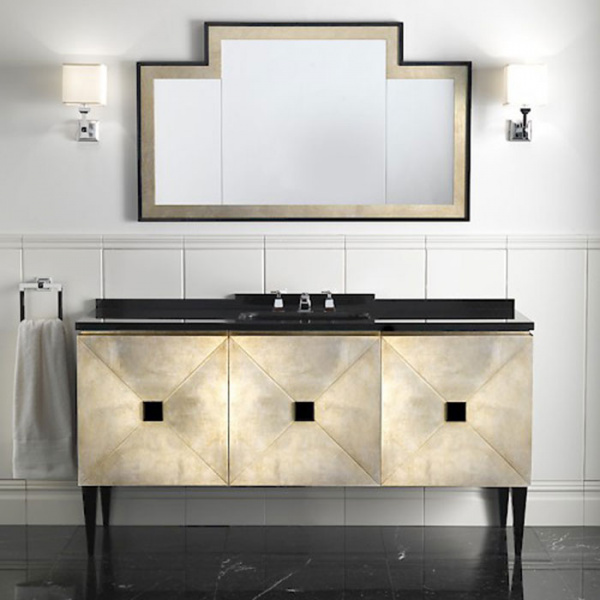 Devon&Devon Jetset 3 Тумба под раковину 166 см. с 3мя дверцами. ножки и основание черный глянец,  столешница мраморная NERO ASSOLUTO с раковиной SWINDON, Цвет: antiqued aluminium leaf