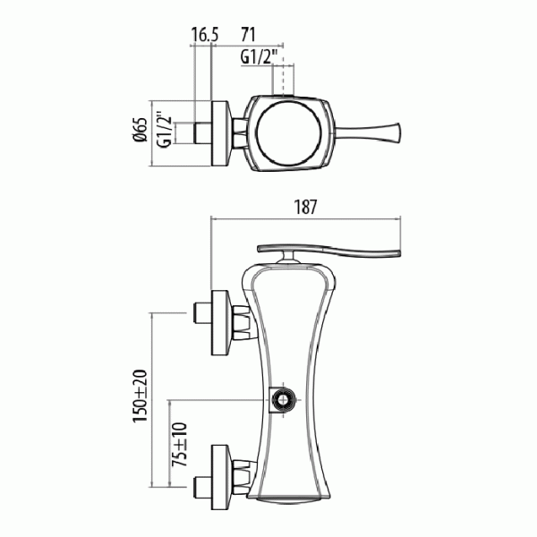 Gattoni Icarus Смеситель для душа, выход сверху, ручка справа, цвет: хром