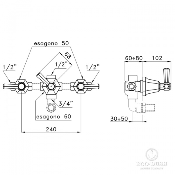 Stella Eccelsa Leve Встраиваемый смеситель для ванны/душа 3254 с переключателем, цвет: хром