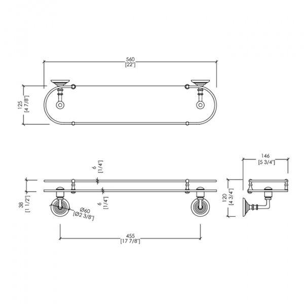Devon&Devon Chelsea Полочка стеклянная, подвесной, цвет: золото