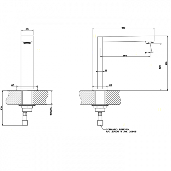 Gessi Rettangolo Излив h158мм, для монтажа с удаленным управлением (не входит в комплект), цвет: хром