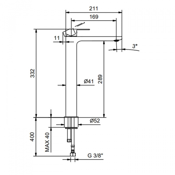 Fantini Myo Смеситель для раковины на 1 отверстие, высокий излив , цвет: черный матовый