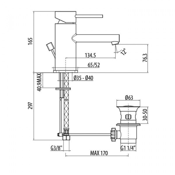 Gattoni Logos Смеситель для раковины с донным клапаном, излив 140мм однорычажный, хром