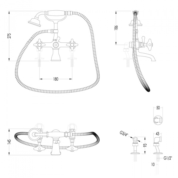 Devon&Devon White Rose Смеситель для ванны, цвет: золото