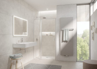 Kermi LIGA Дверь в нишу c неп.частью 90х200см., петли слева (Sx), серебро+klar