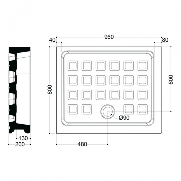 Kerasan Retro поддон прямоугольный 80х96см DX, диаметр слива 9см, цвет: белый