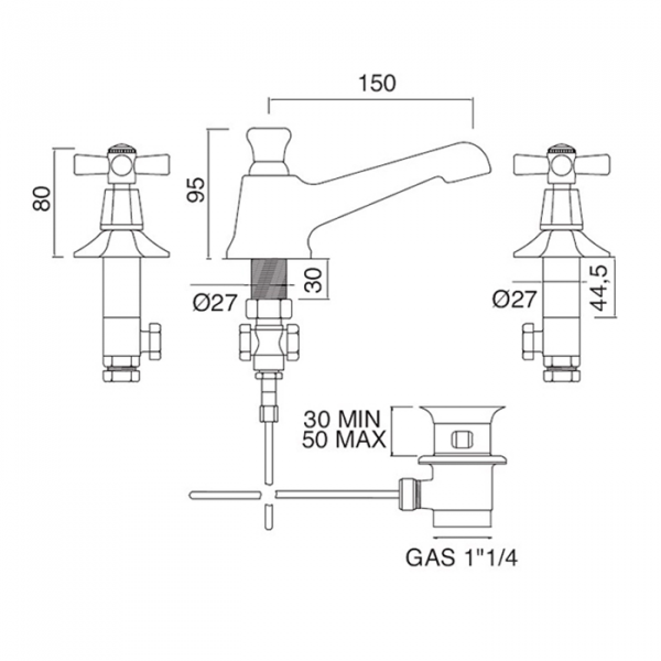 Sbordoni Deco Смеситель для раковины на 3 отверстия, цвет: хром