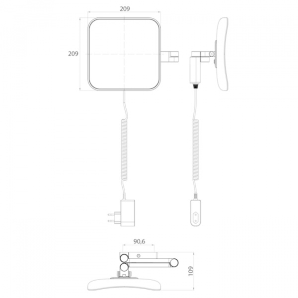 EMCO Evo Зеркало косметическое, LED, 209x209мм,  двойной, snoer, ELS, 5xкратное увеличение, подвесной, цвет: черный