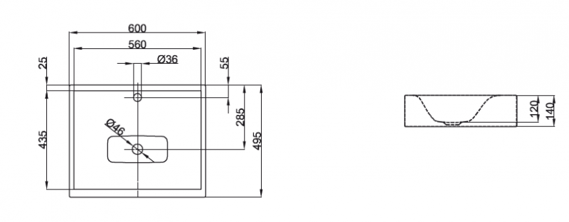 Bette Lux Раковина 60х49.5х14 см, 1 отв., цвет: белый