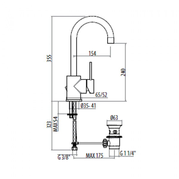 Gattoni Logos Смеситель для раковины с донным клапаном, поворотный излив 154мм однорычажный, хром