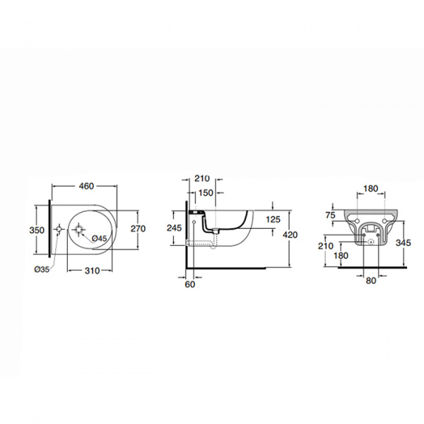 AZZURRA NUVOLA Mini Биде подвесное 46х35см c 1 отв., с креплением KIT2000CF цвет: белый