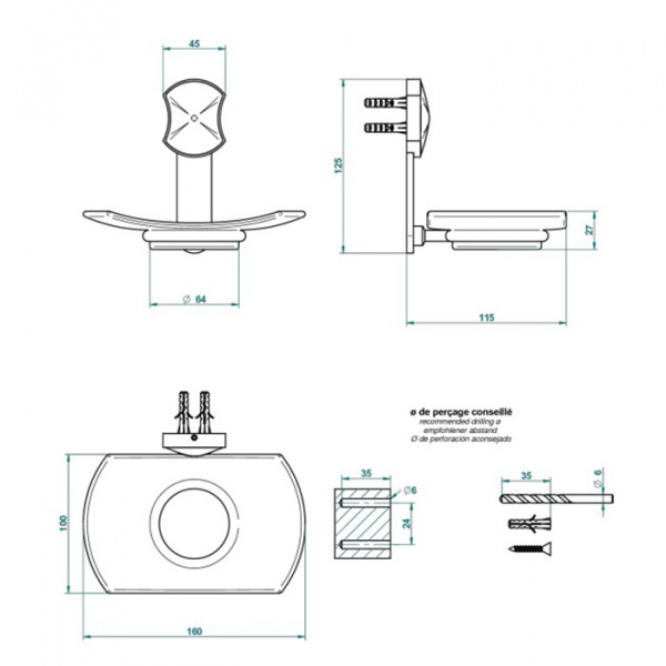 THG Infini white porcelain Мыльница стеклянная, подвесная, цвет: хром