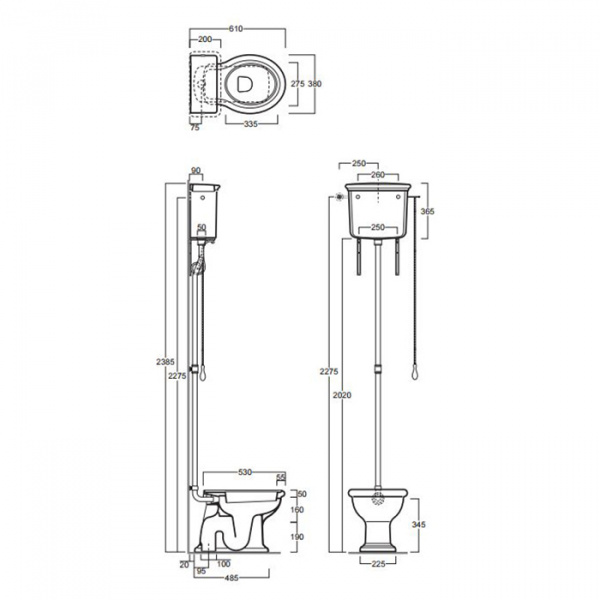 SIMAS Lante Унитаз напольный, выпуск в стену, 38,5х58см, с высоким бачком, с фурнитурой, цвет: белый/хром, СИДЕНЬЕ НА ВЫБОР