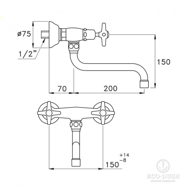Stella Italica Смеситель для мойки настенный 3243/200, длина излива 200мм цвет: хром