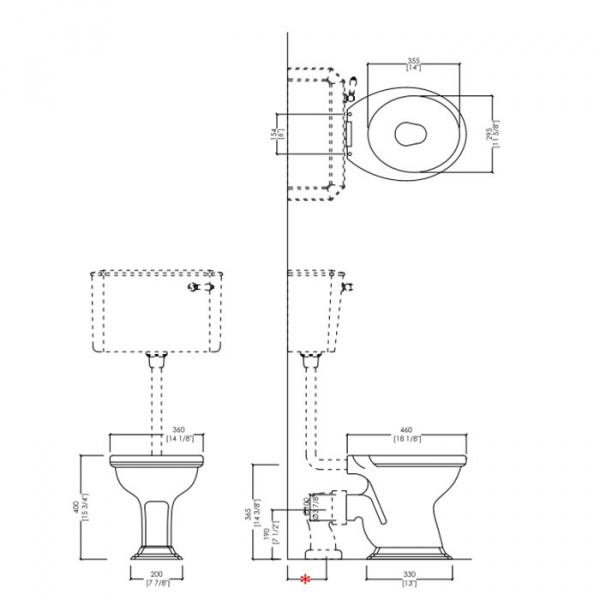 Devon&Devon Oxford Унитаз 46х36см, со средней трубой, фурнитура хром