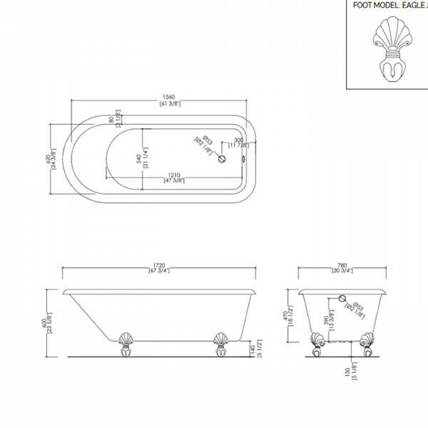 Devon&Devon Kensington Ванна чугунная отдельностоящая 172х78хh60 см